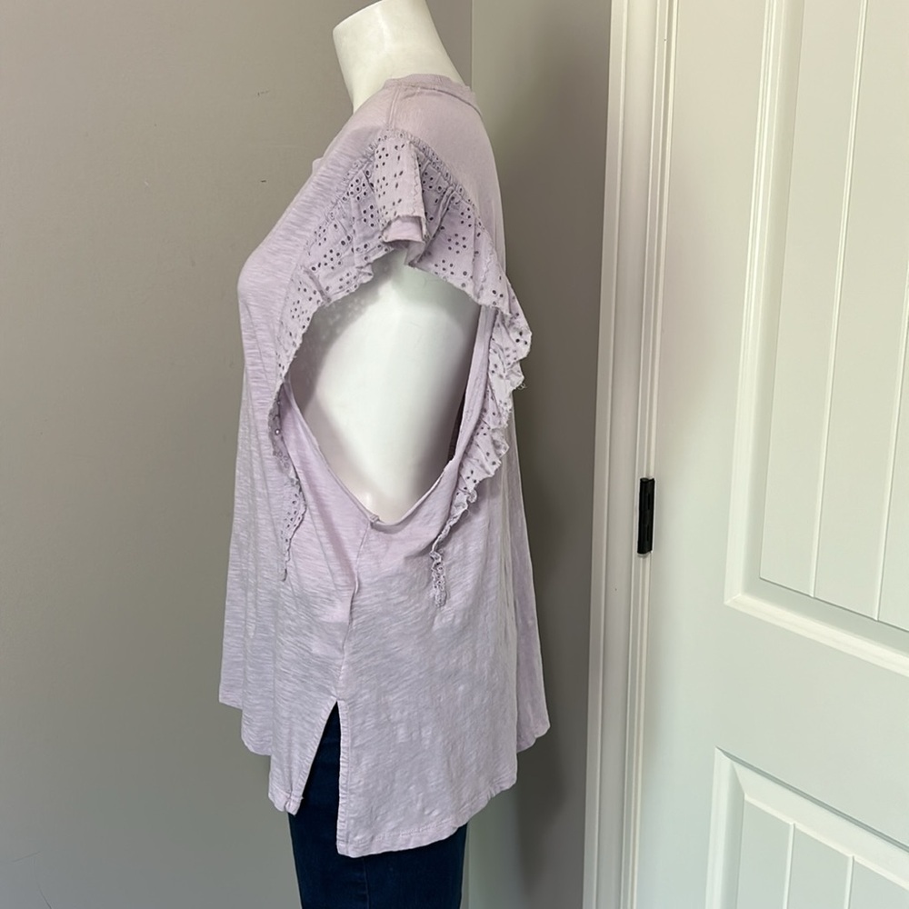 Anthropologie Pilcro Sustainable Ruffle Sleeved Tunic Top Lavender Sz S NEW - Picture 2 of 7
